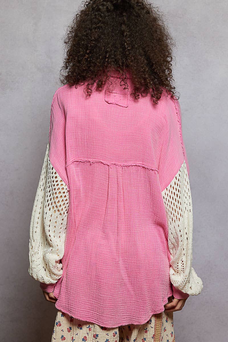 POL Contrast sweater sleeves chest pockets shirt