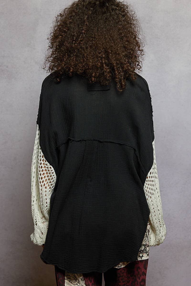 POL Contrast sweater sleeves chest pockets shirt